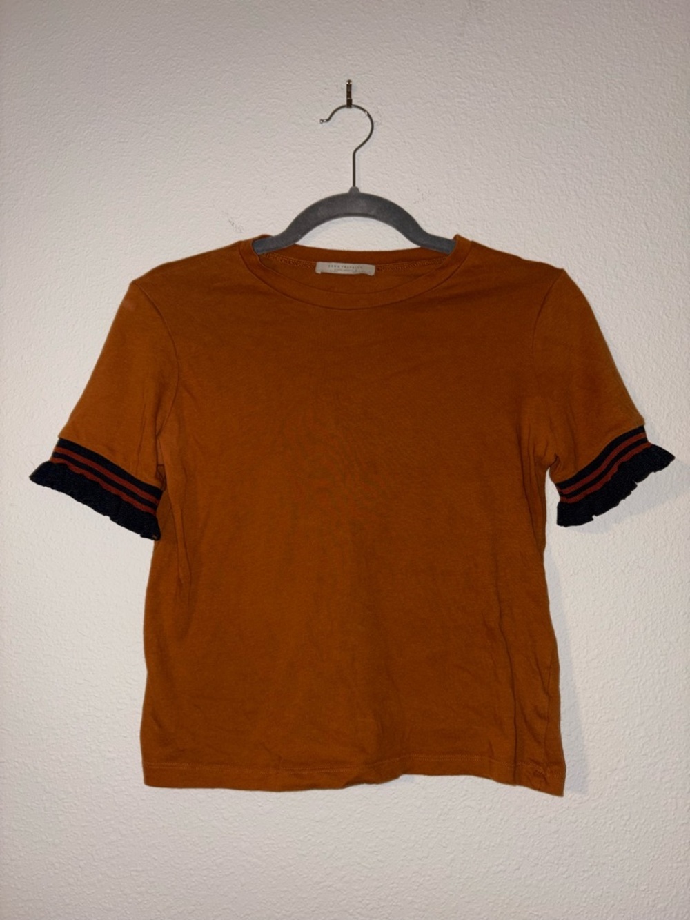 Zara Burnt Orange Short Sleeve Ruffle Cuff Tee